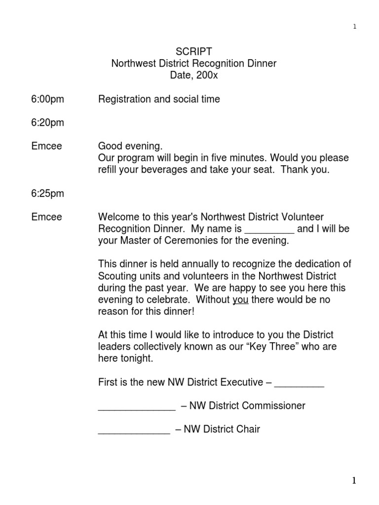 Sample District Recognition Dinner Script | PDF | Career & Growth
