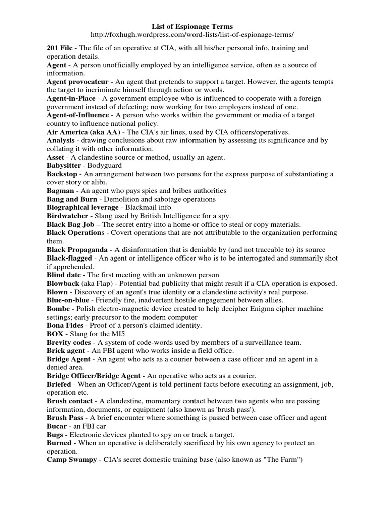 Espionage Terminology Guide | PDF | Espionage | Military Intelligence