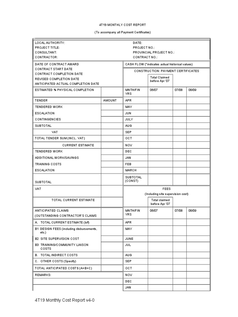 Monthly Construction Cost Report | PDF | Fee | Value Added Tax