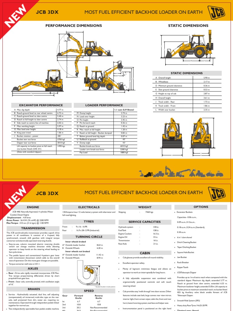 JCB 3DX Specifications Sheet Loader (Equipment) Transmission