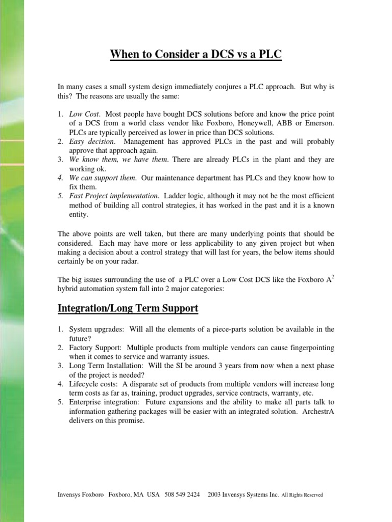 When To Consider A DCS Vs A PLC | PDF | Computers | Technology ...