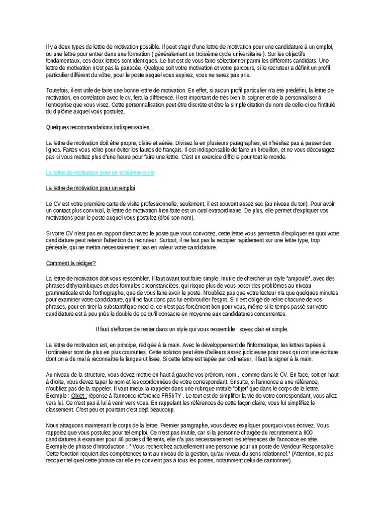 Il Y A Deux Types De Lettre De Motivation Possible Motivation Motivationnel