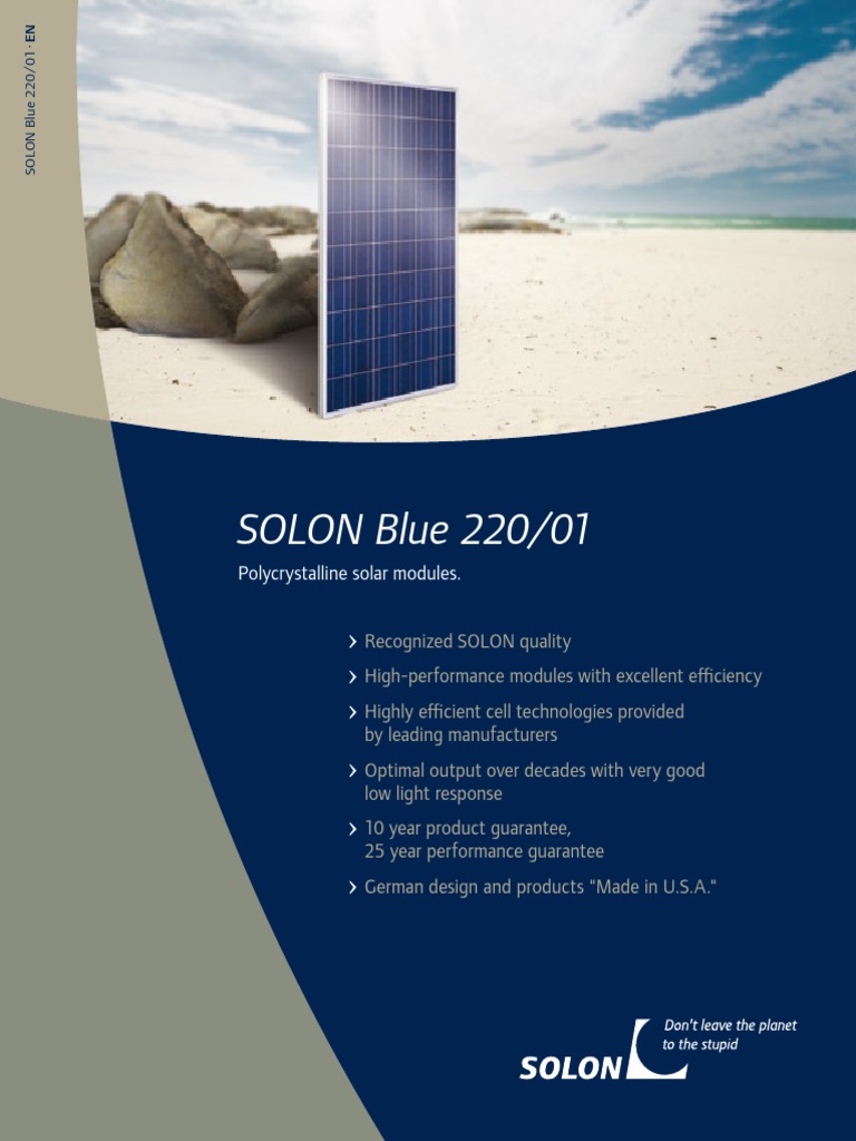 SOLON Blue 220W Solar Module Overview | PDF | Solar Panel | Electrical ...