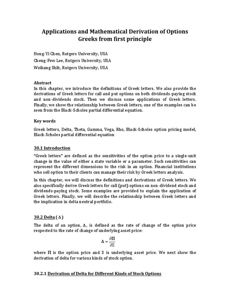 Deriving Greeks for Options Pricing | PDF | Greeks (Finance) | Bond ...