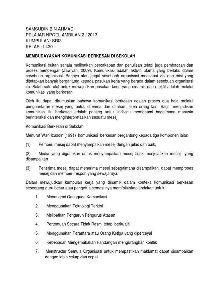 Komunikasi Berkesan Di Sekolah Pdf