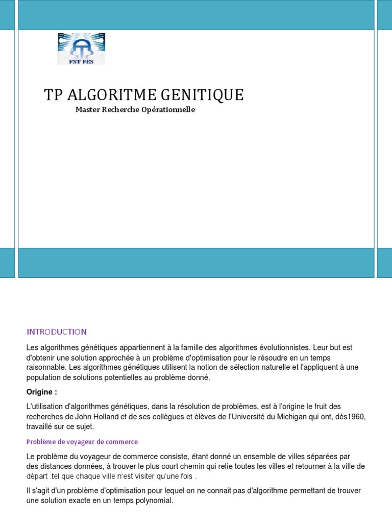Algorithme Génétique pour TSP | PDF | Algorithme génétique | Analyse ...