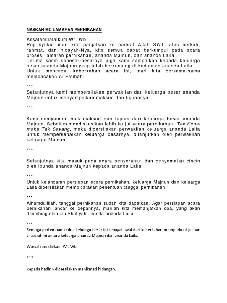 Naskah Mc Lamaran Pernikahan Islami