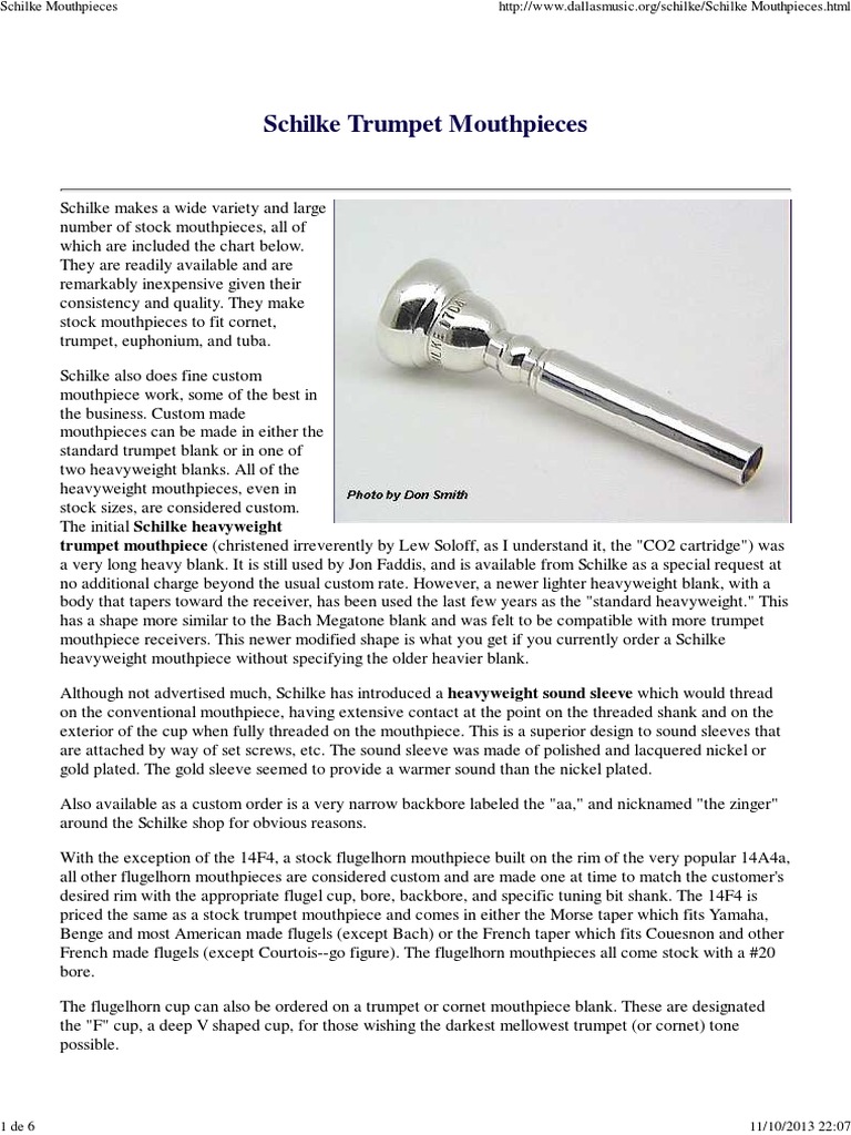 Schilke Mouthpieces | PDF | Trumpet | Musical Instruments