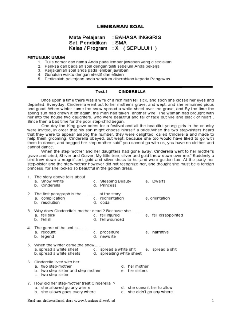 Soal Latihan Ujian Semester Bahasa Inggris SMA Kelas X 