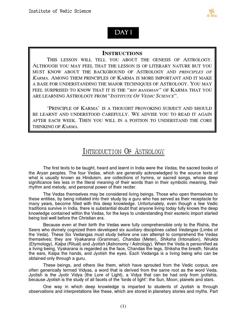 Basic Astrology Mod 1 Chap 1 PDF Hindu Astrology Karma
