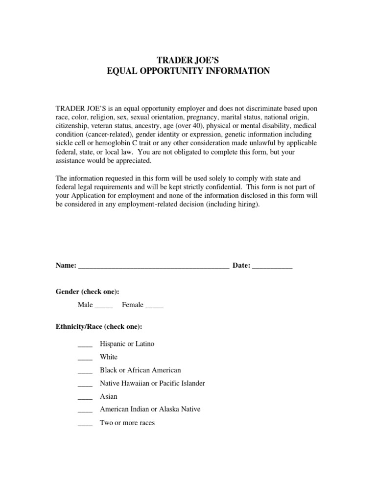 Trader Joe's Employment Application Guide | PDF | Credit Bureau | Race ...