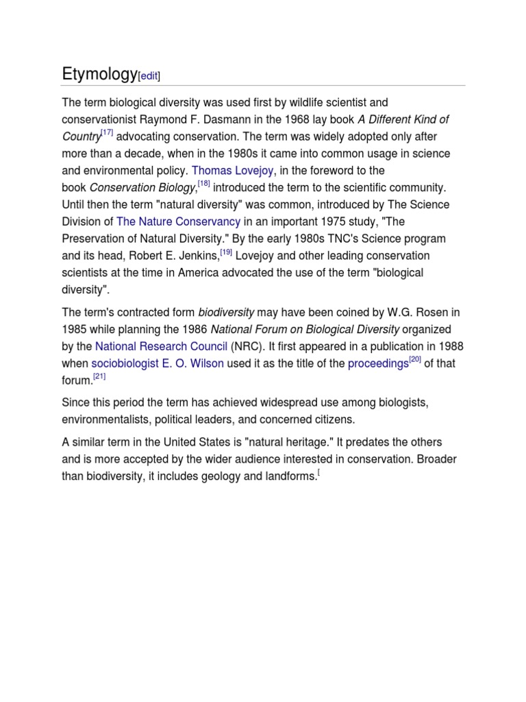 Etymology PDF Conservation Biology Biodiversity