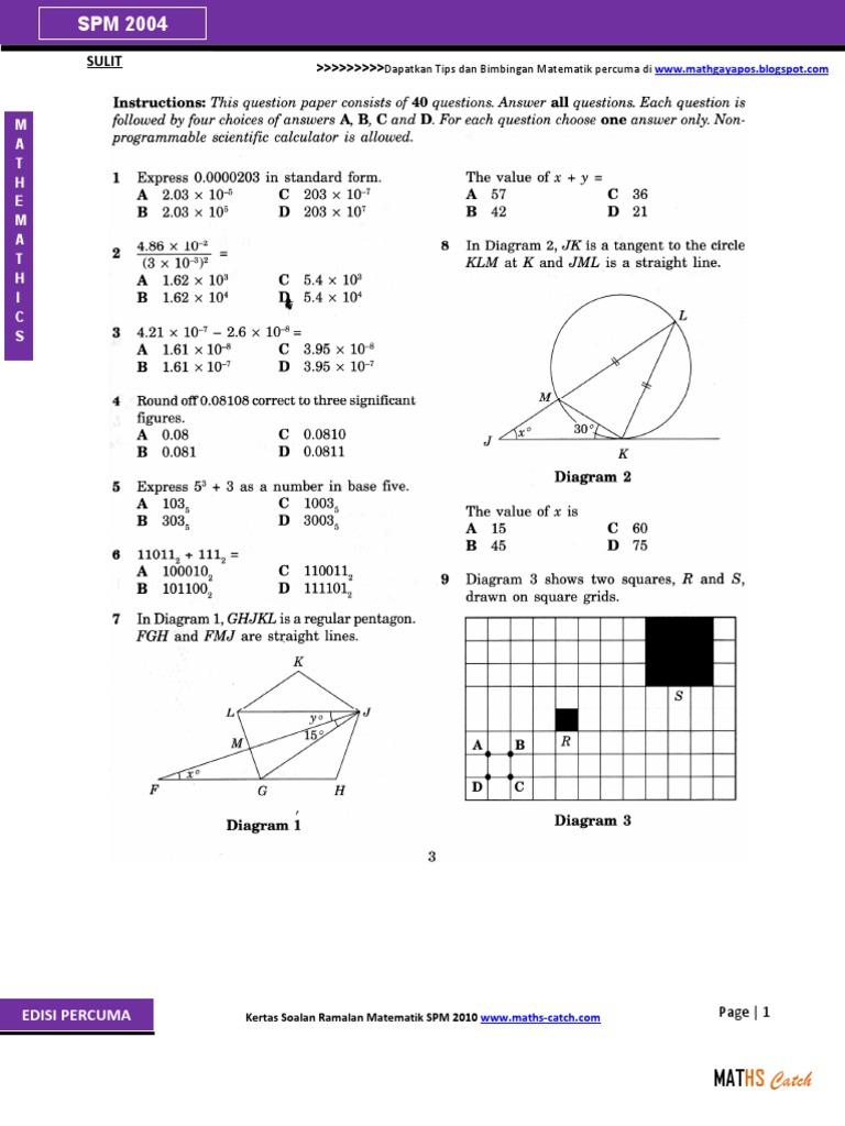 Soalan Sebenar Maths Moden Spm 2004 Pdf