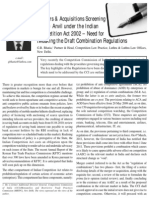 Mergers & Acquisitions Screening - On The Anvil Under The Indian Competition Act 2002 - Need For Tweaking The Draft Combination Regulations by G.R. Bhatia 1 PDF