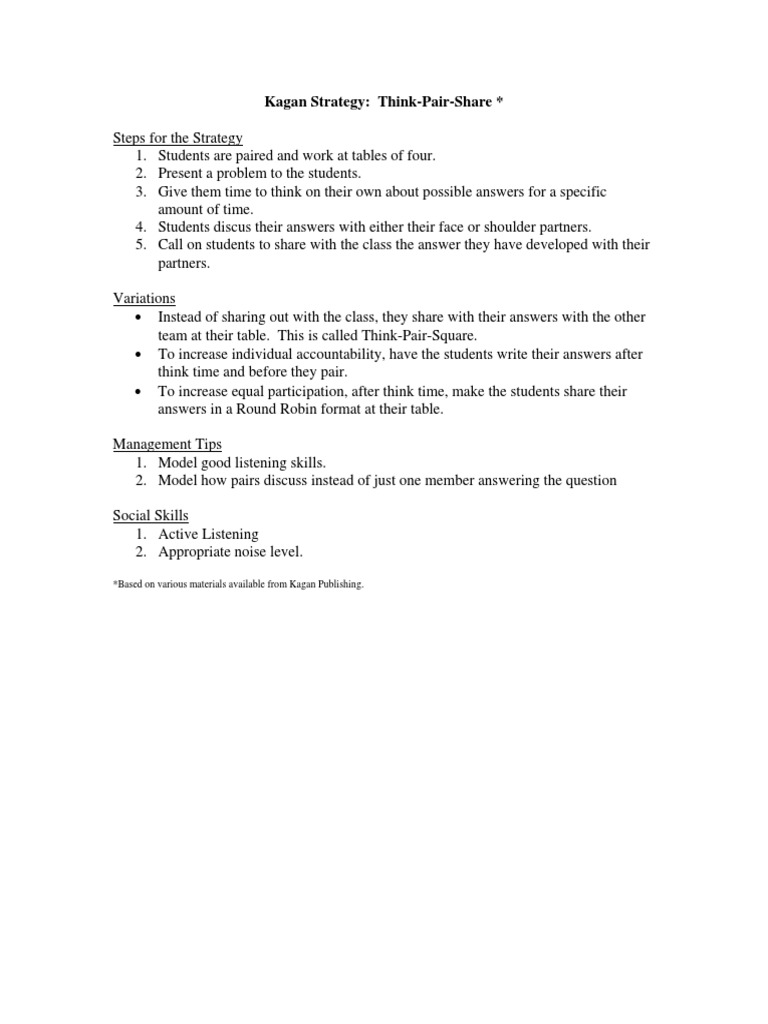 Kagan Think-Pair-Share Strategy Guide | PDF