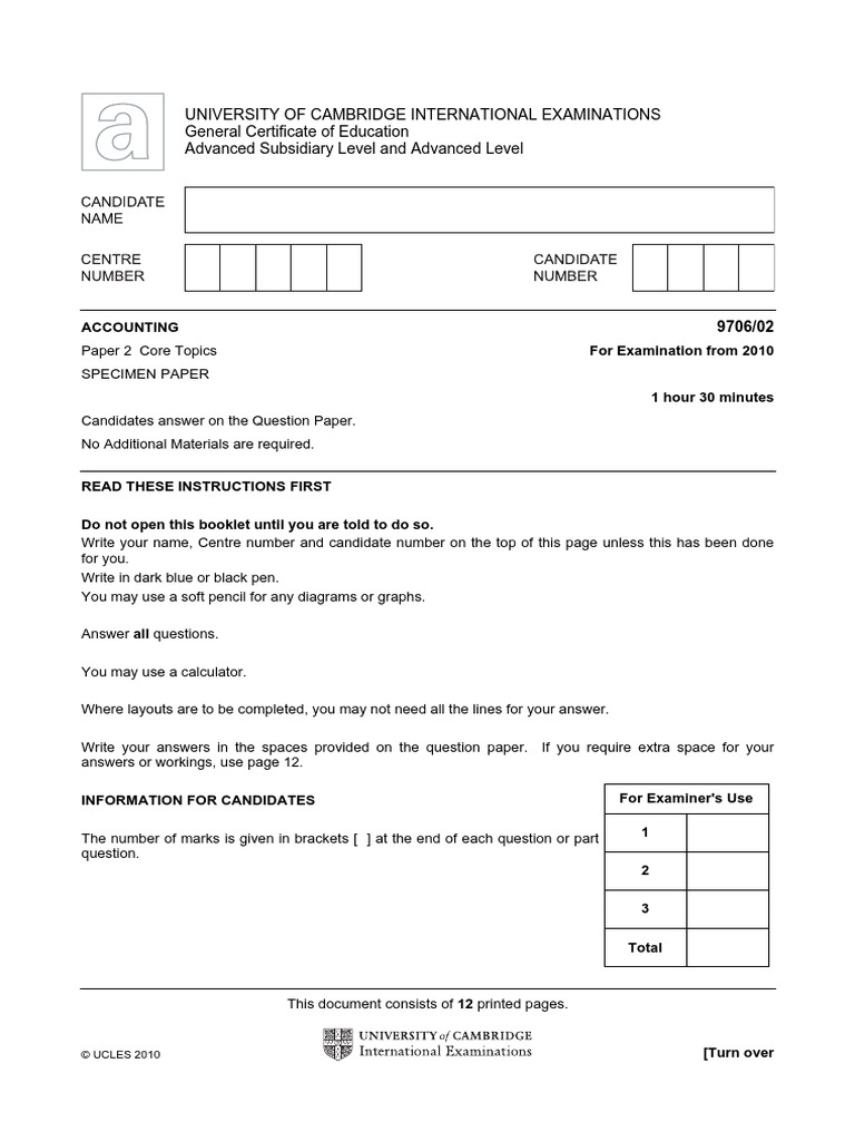 A Level Accounting Paper2 Specimen Expense Euro