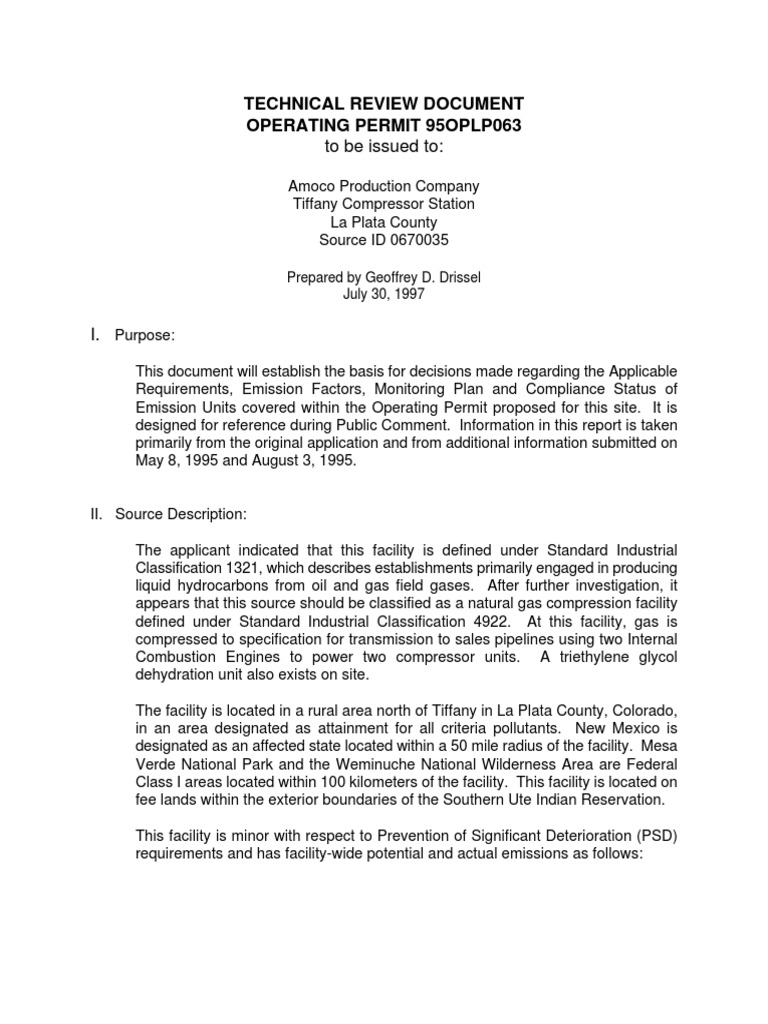 To Be Issued To:: Technical Review Document Operating Permit 95oplp063 ...
