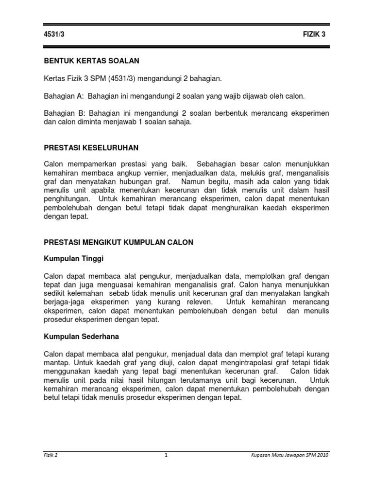 Fizik K3 Spm 2010 Kupasan Mutu Jawapan Calon Pdf