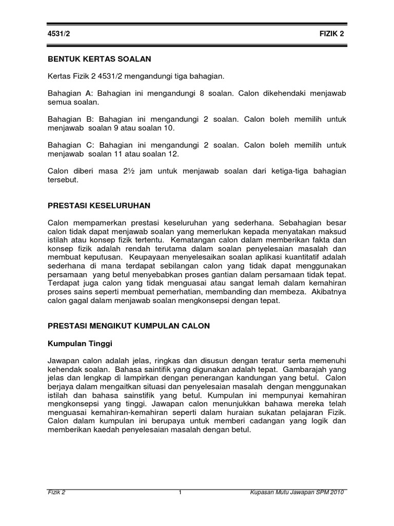 Fizik K2 Spm 2010 Kupasan Mutu Jawapan Calon Pdf