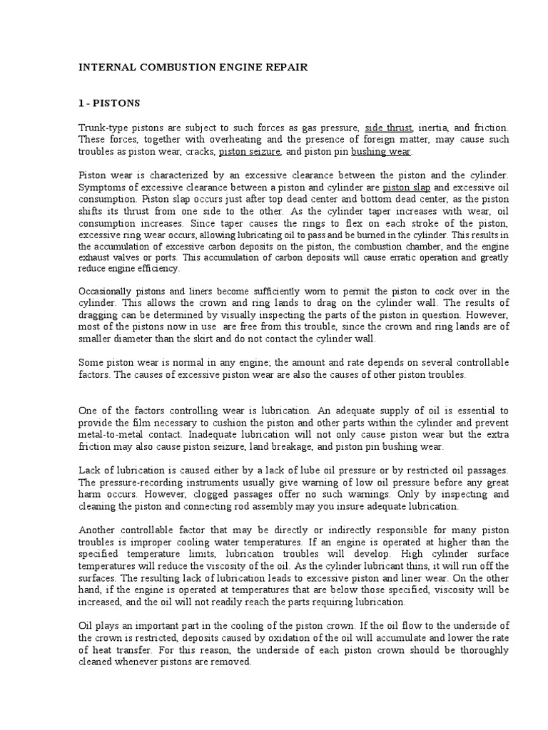 Internal Combustion Engine Repair | PDF | Piston | Cylinder (Engine)
