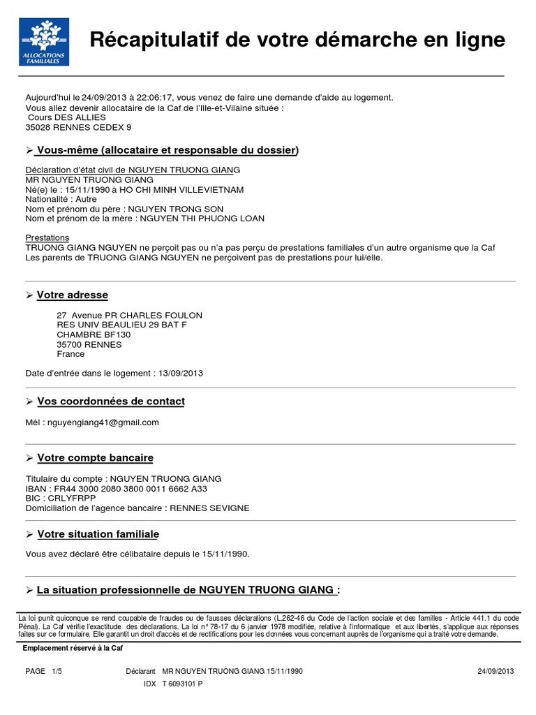 Demande d'aide au logement Caf 2013 | PDF | Impôt sur le revenu | Retraite