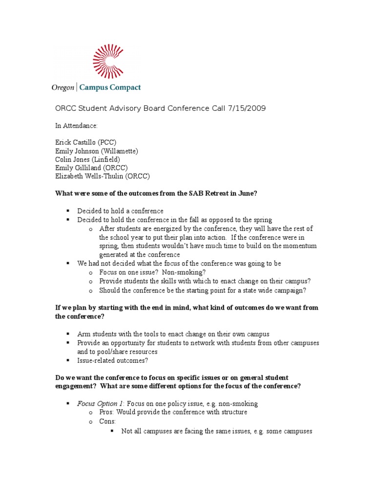7/15 Conference Call Notes | PDF | Volunteering
