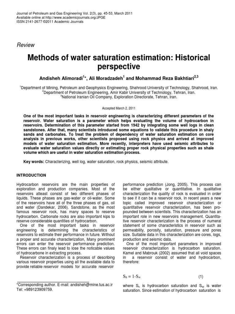 Alimoradi Et Al - Methods of Water Saturation Estimation: Historical ...