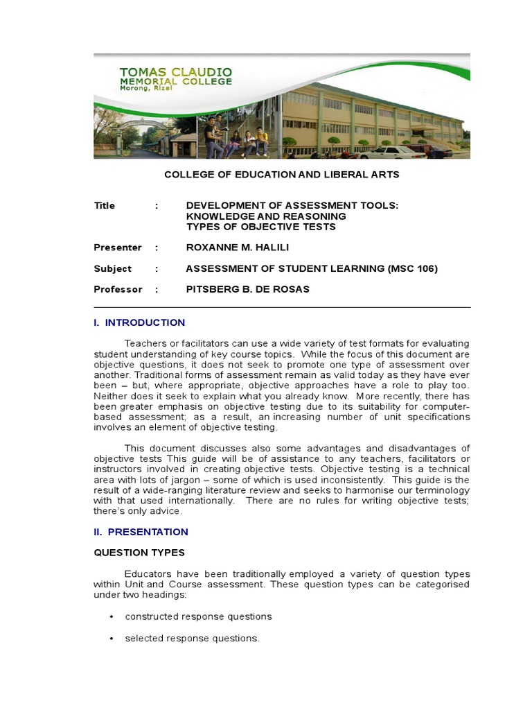 Development of Objective Assessment Tools: A Guide to the Types and ...