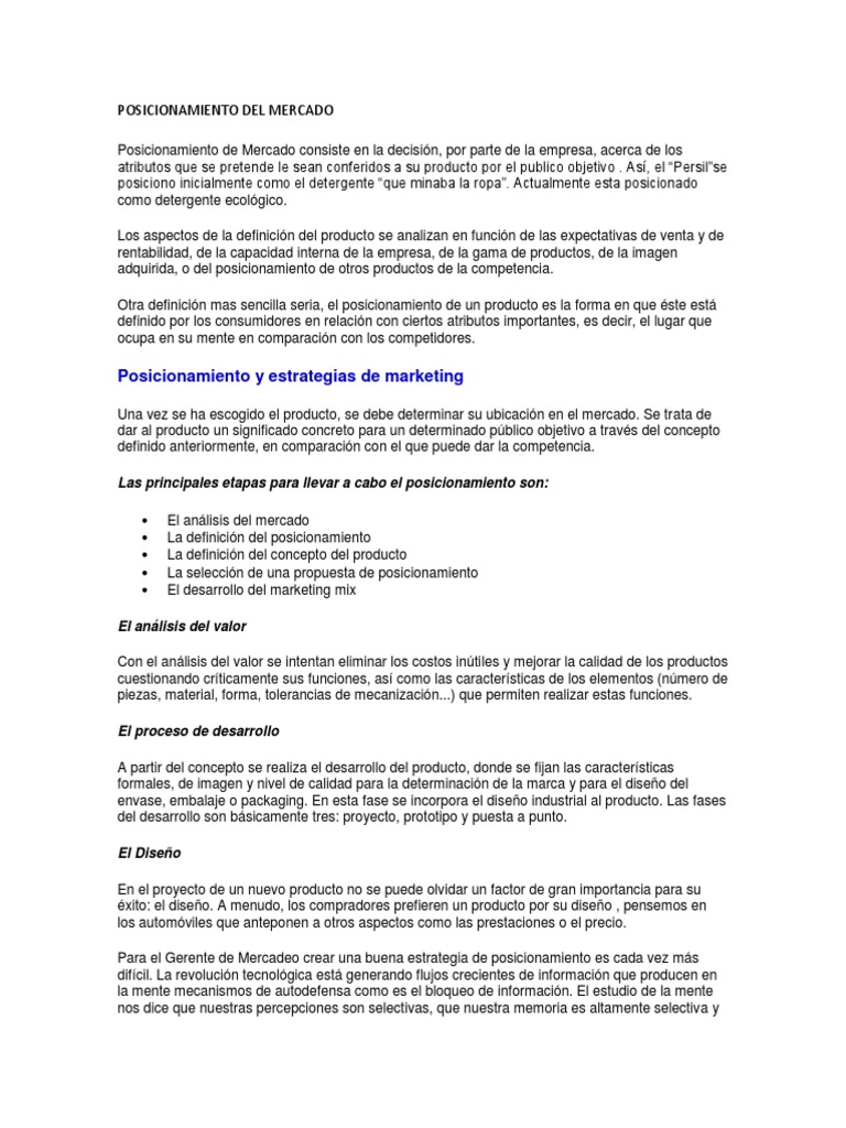 Estrategias de Posicionamiento de Mercado | PDF | Producto (Negocio ...