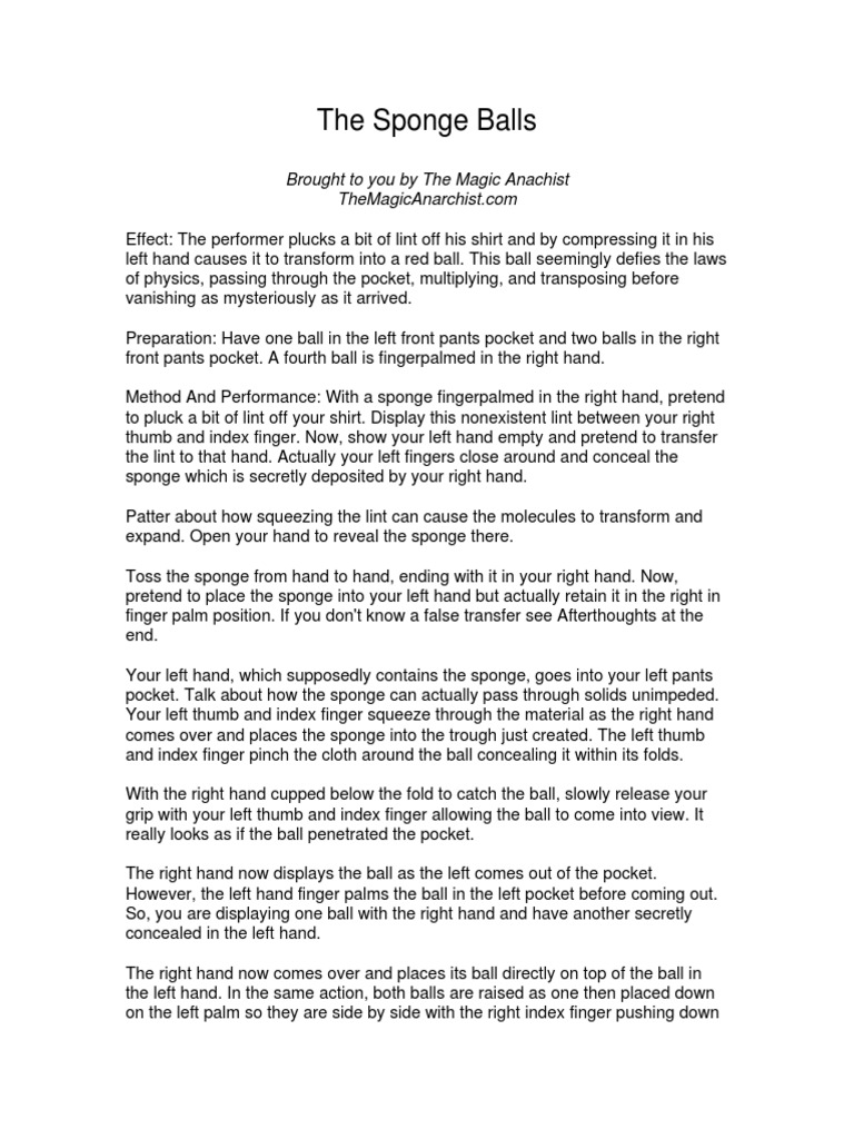 Sponge Ball Magic Routine Guide | PDF | Sports & Recreation