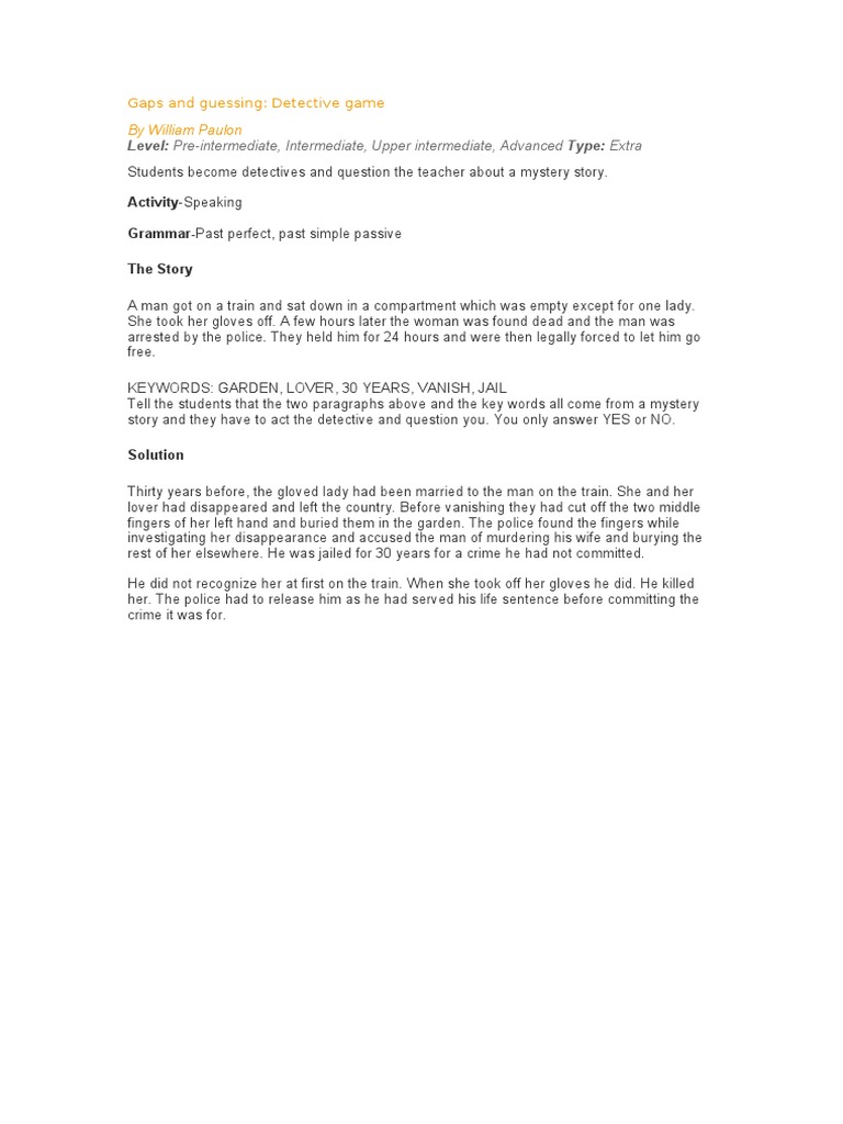 Detective Game Answer Key | PDF