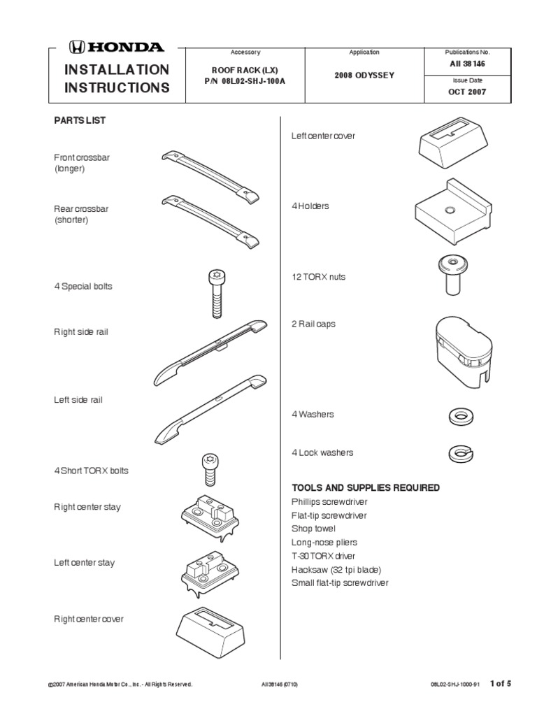 Honda Odyssey Roof Rack Installation PDF Motor Vehicle