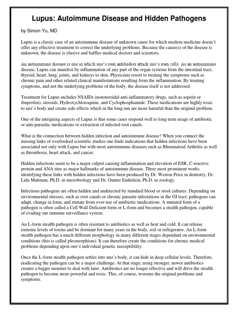 Lupus Autoimmune Disease and Hidden Pathogens | PDF | Systemic Lupus ...