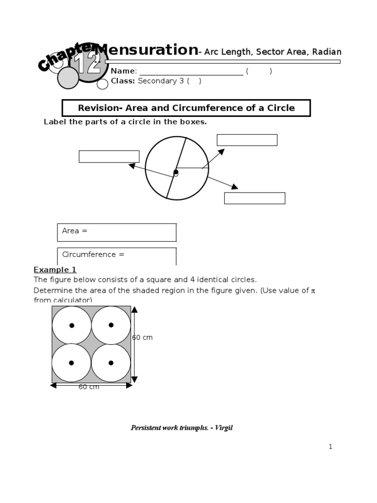 Arc Length and Area of Sector  Area  Circle