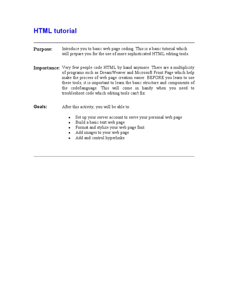 HTML Tutorial: Purpose | PDF | Computers