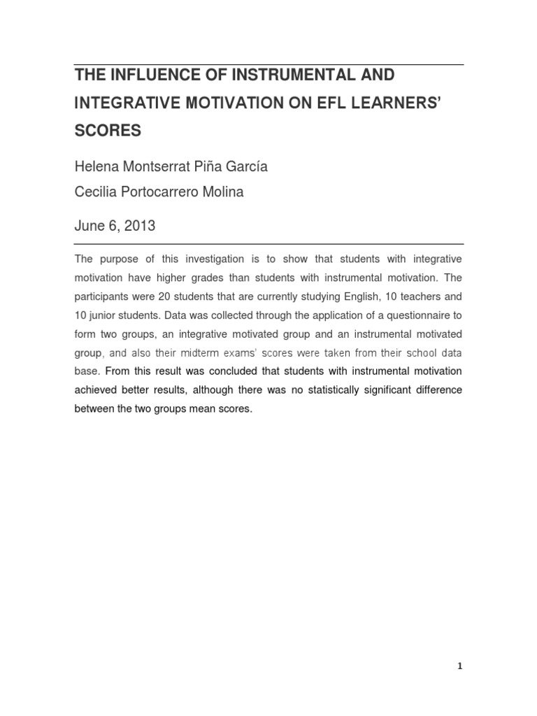 Motivation Impact on EFL Learners' Scores | PDF | Second Language ...