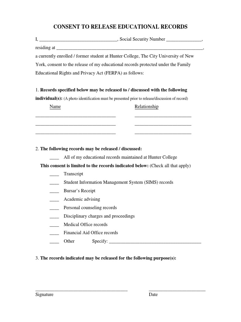 Consent To Release Educational Records: Individual(s) | PDF | Social ...
