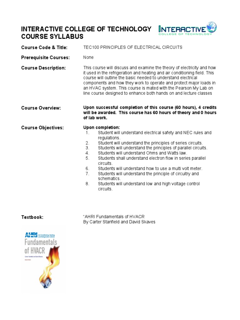 HVAC Electrical Circuits Course Syllabus | PDF | Technology & Engineering
