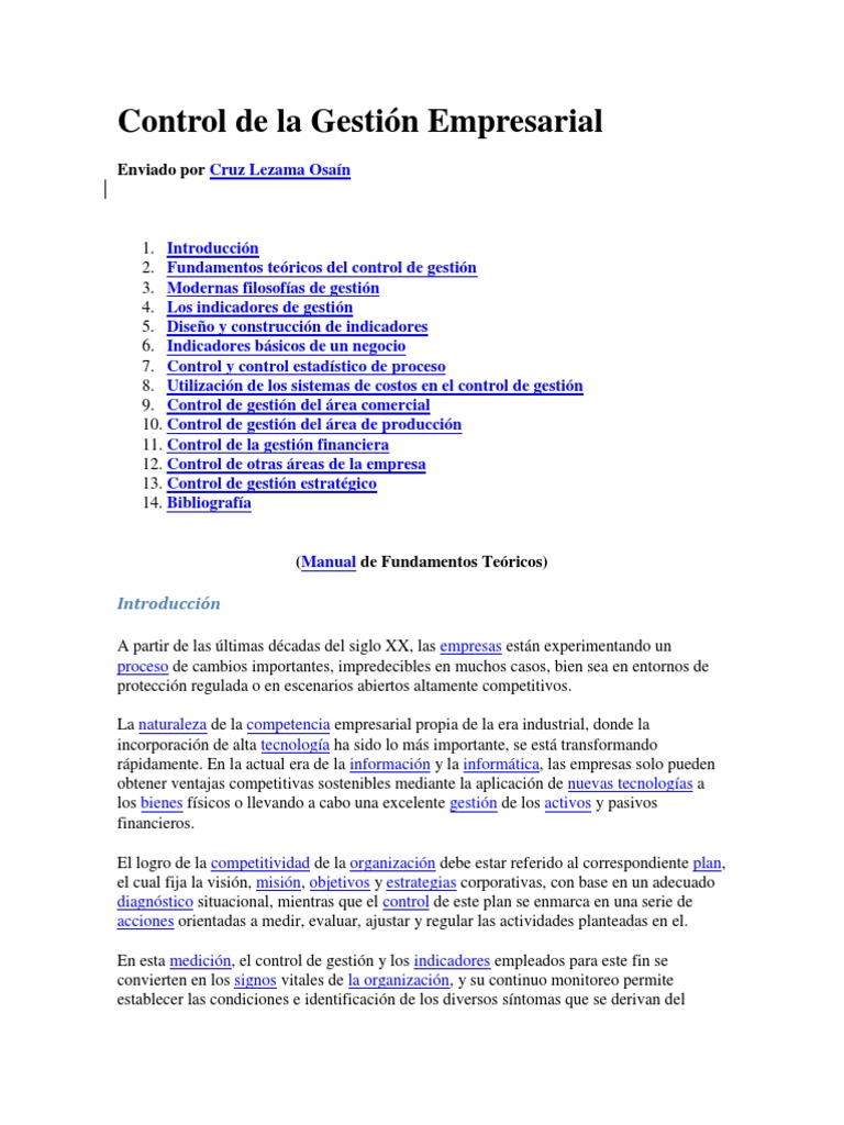 Control de La Gestión Empresarial | PDF | Planificación | Calidad ...