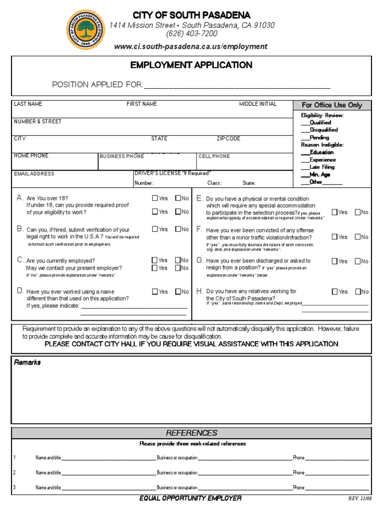 Employment Application January 2009 PDF Race And Ethnicity In The