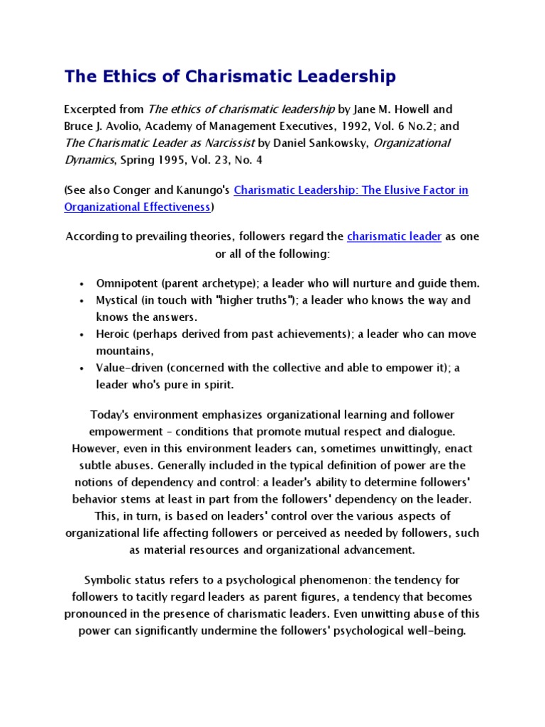 Ethical Implications of Charismatic Leadership | PDF