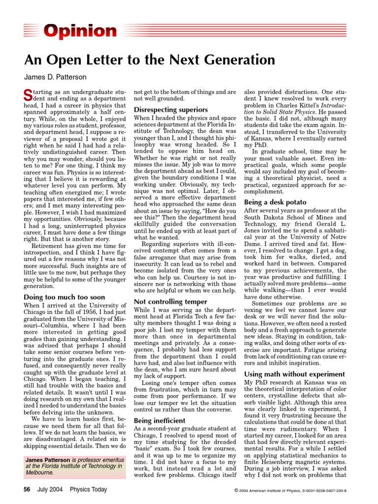 Open Letter To Next Generation | PDF | Expert | Physics