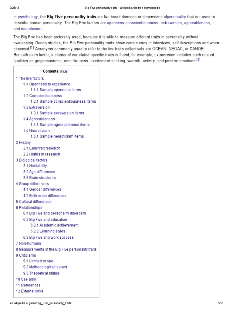 Overview of Big Five Traits | PDF | Personality Disorder | Extraversion ...