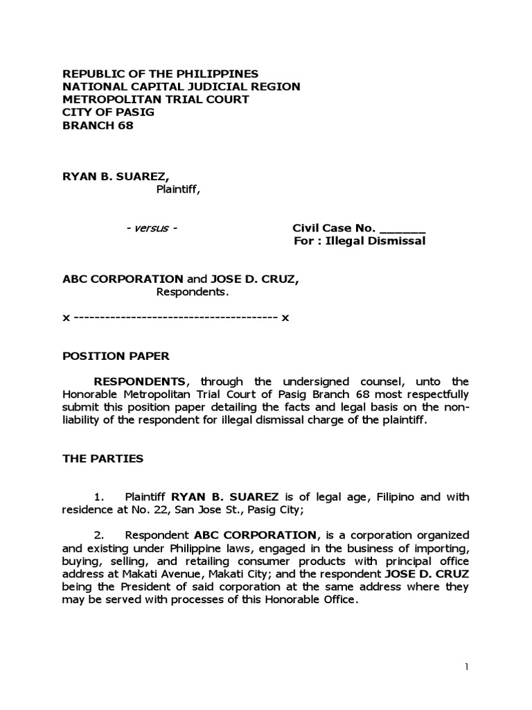 ABC Corp., Position Paper | PDF | Employment | Common Law