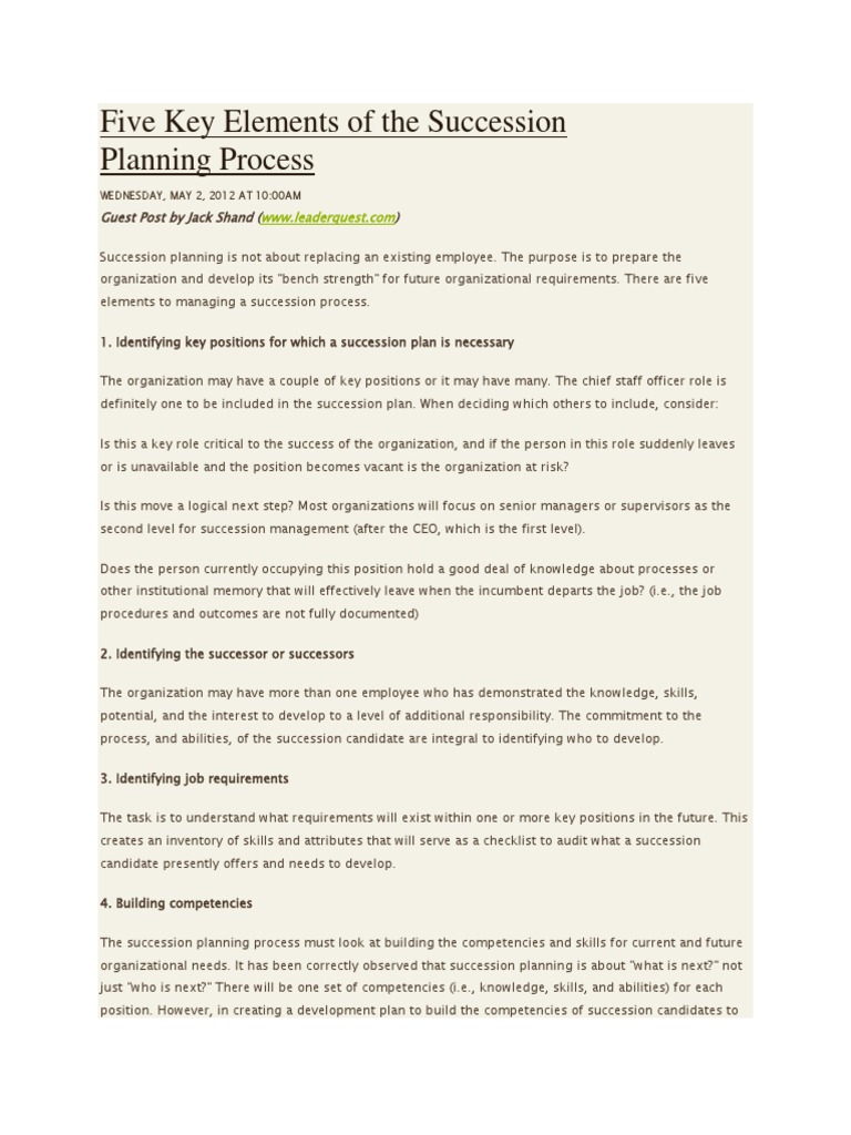 Five Key Elements of The Succession Planning | PDF | Succession