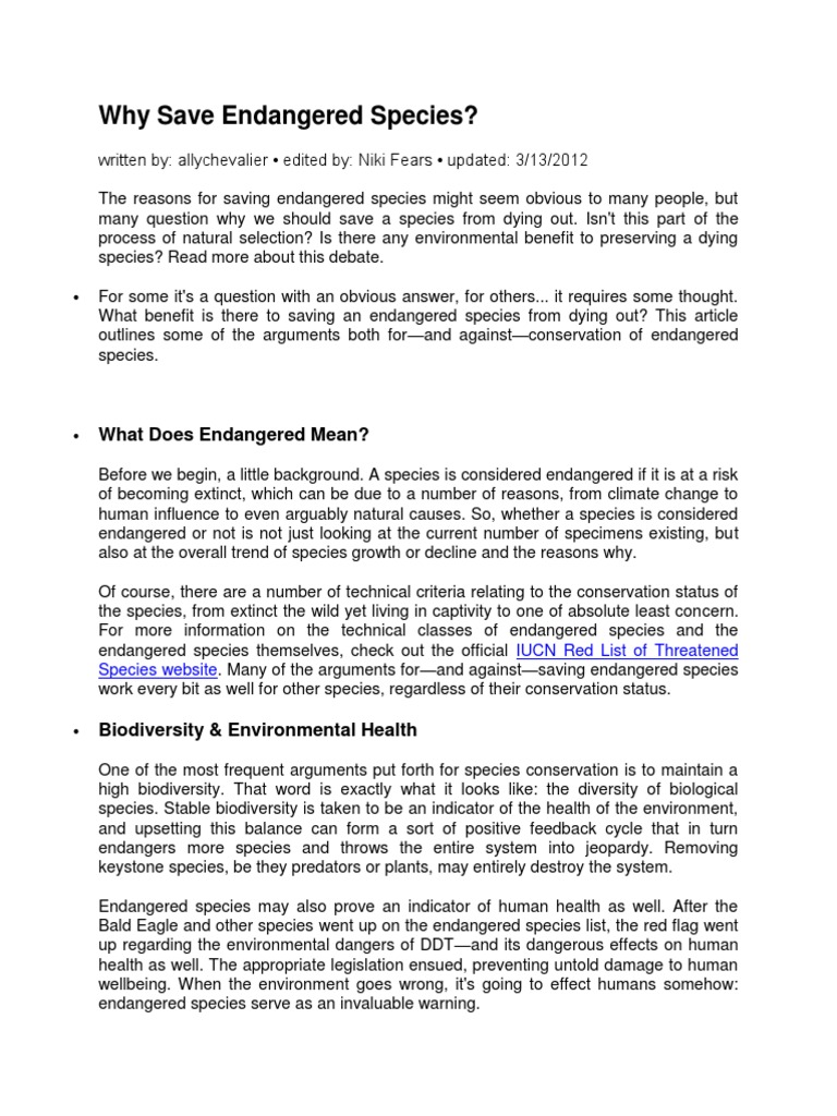 Importance of Saving Endangered Species | PDF | Endangered Species ...