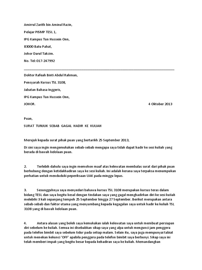 Surat Tunjuk Sebab Pdf