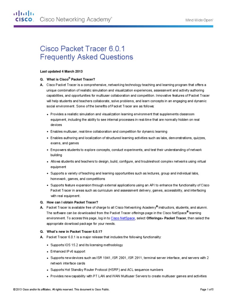 Cisco+Packet+Tracer+6 0 1+FAQs | PDF | Computer Network | Cisco Systems