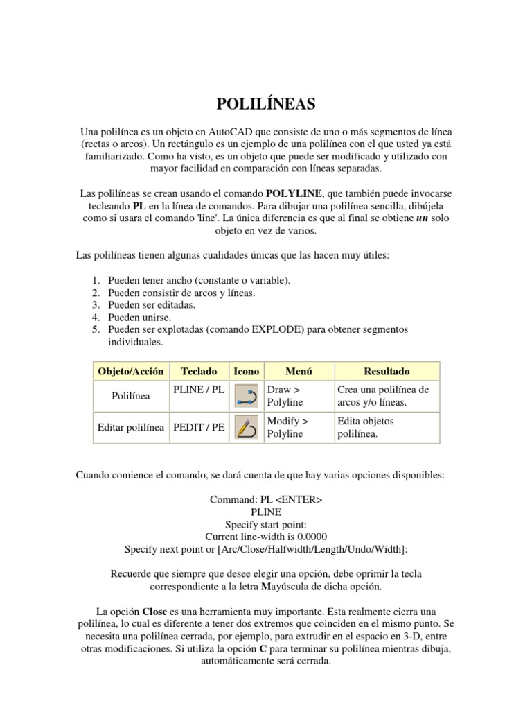 Uso y edición de polilíneas en AutoCAD | PDF | Informática y tecnología ...