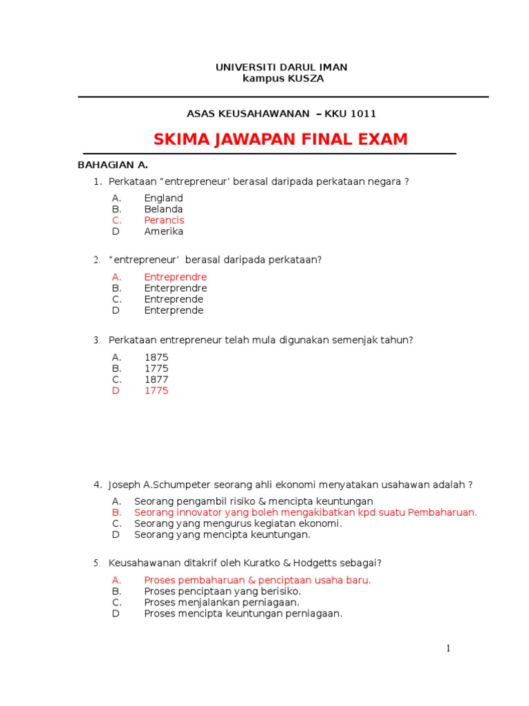 Skima Final Asas Keusahawanan Kku1011 Pdf